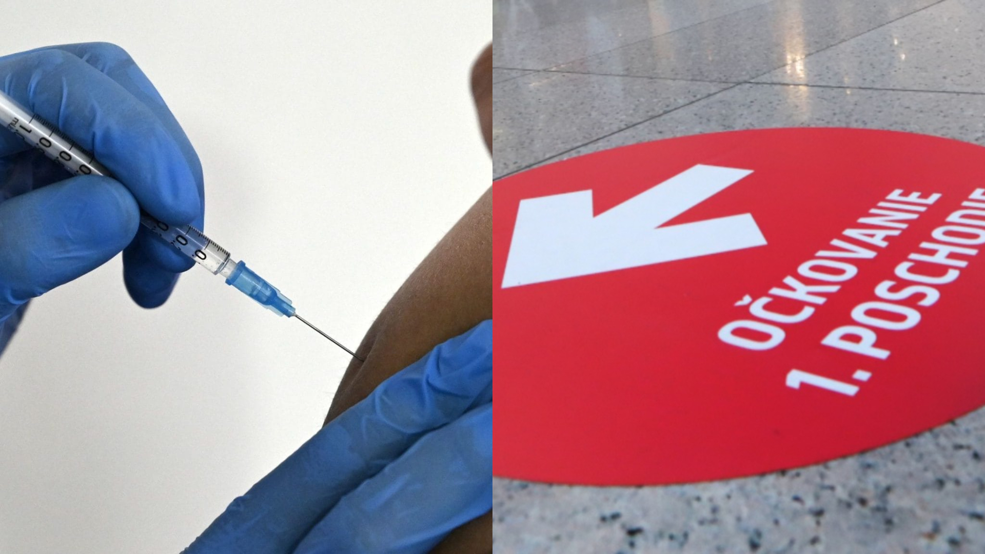 Na snímke šípka k očkovaciemu miestu a vpichnutie vakcíny