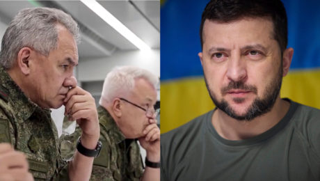 zamýšľajúci sa vojaci a zelenskyj pred ukrajinskou vlajkou