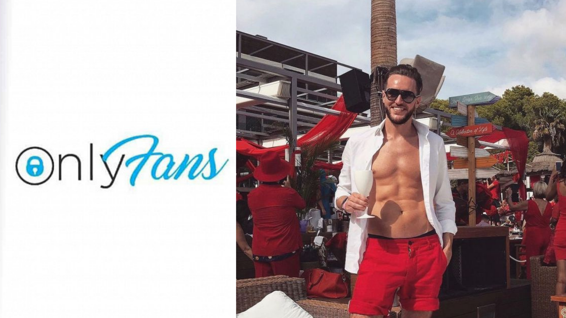 Logo Only Fans, Tim Stokely v červených nohaviciach