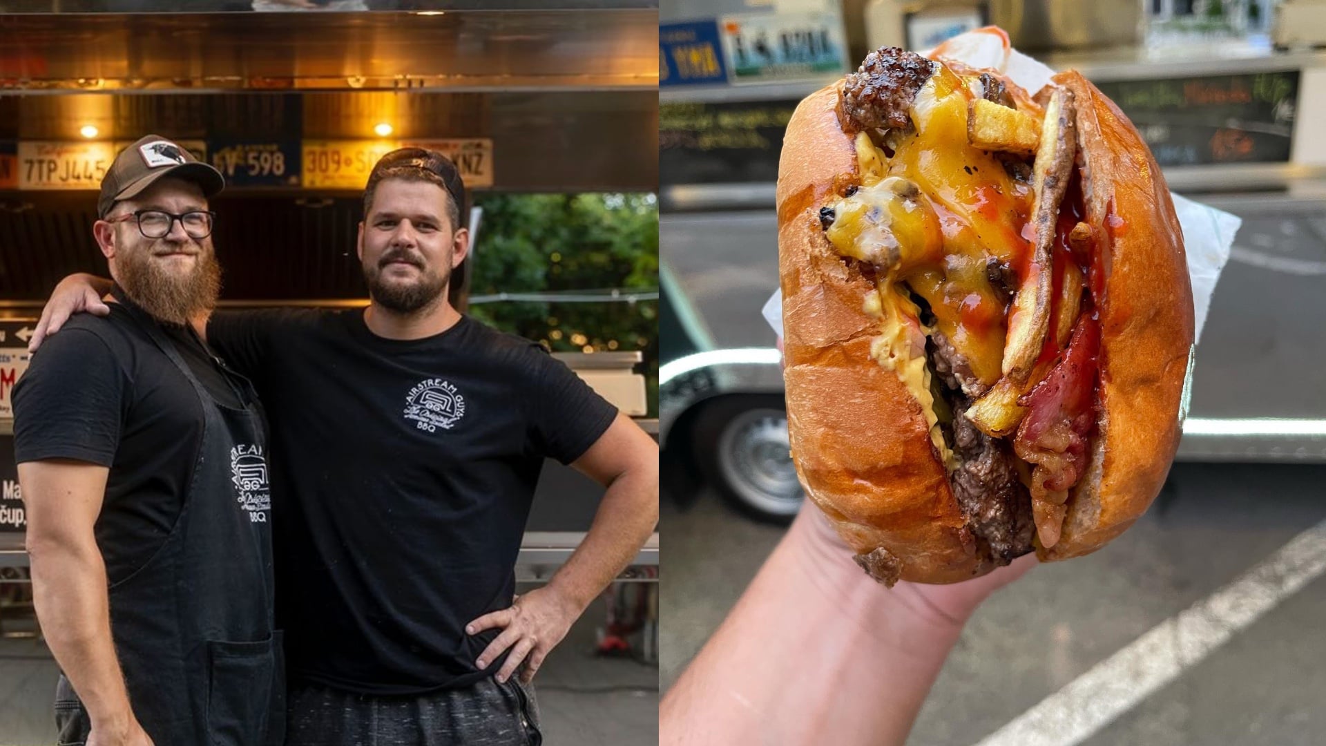 drama luzia pred foodtruckom a burger v ruke