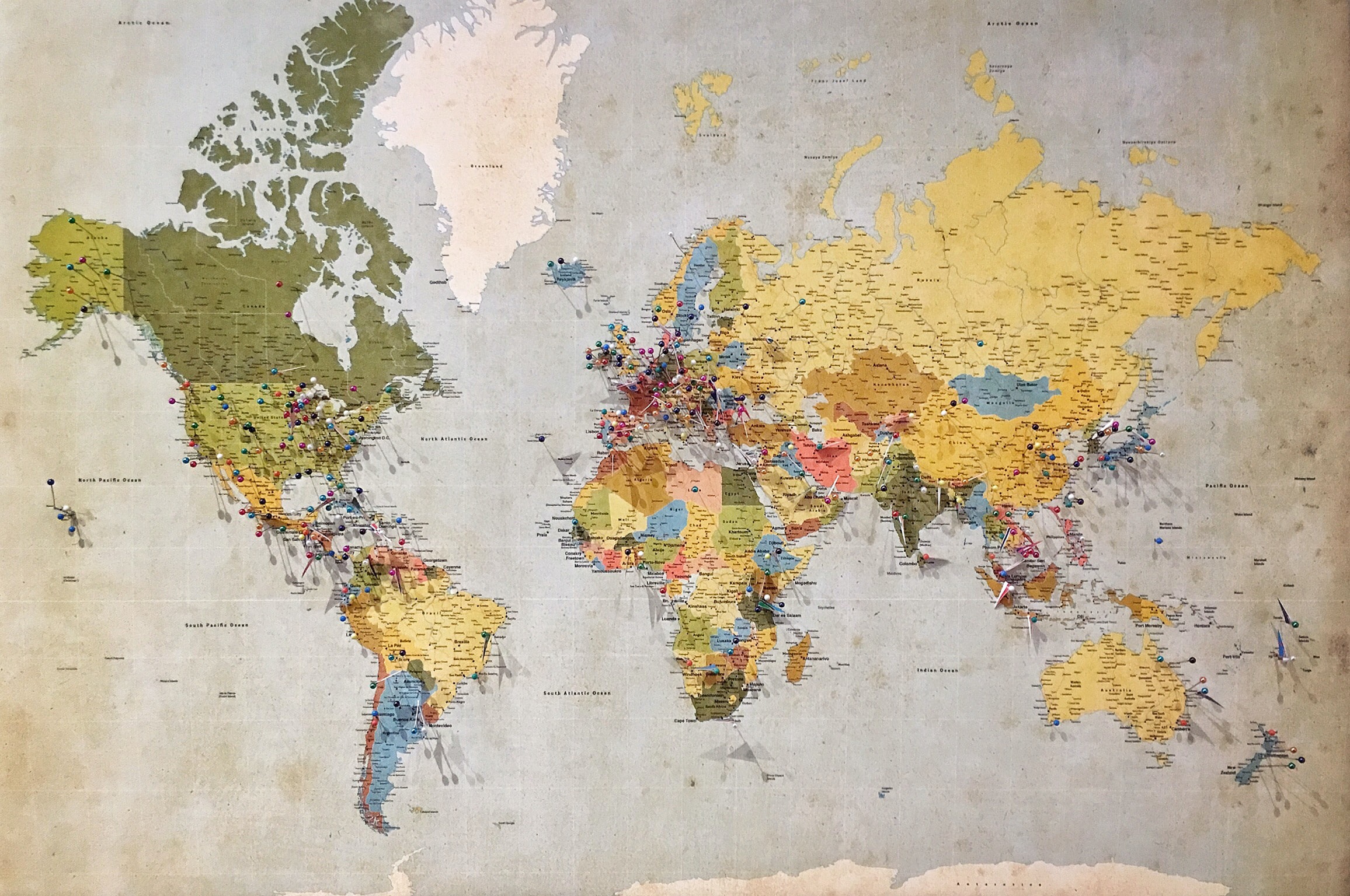 Mapa sveta s vyznačenými miestami, ktoré som navštívil alebo navštívim