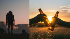 dvaja muži si štrngajú s pivom