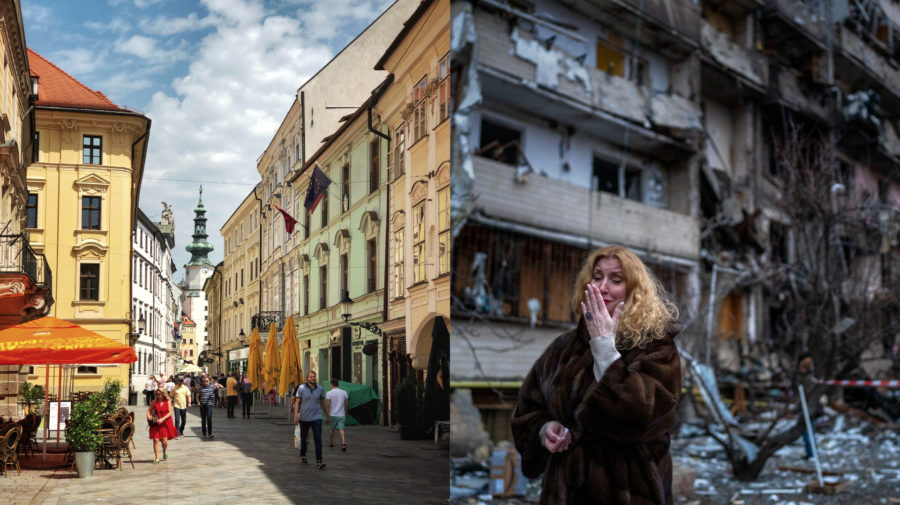 Na snímke je zachytená Bratsilava a vojna na Ukrajine