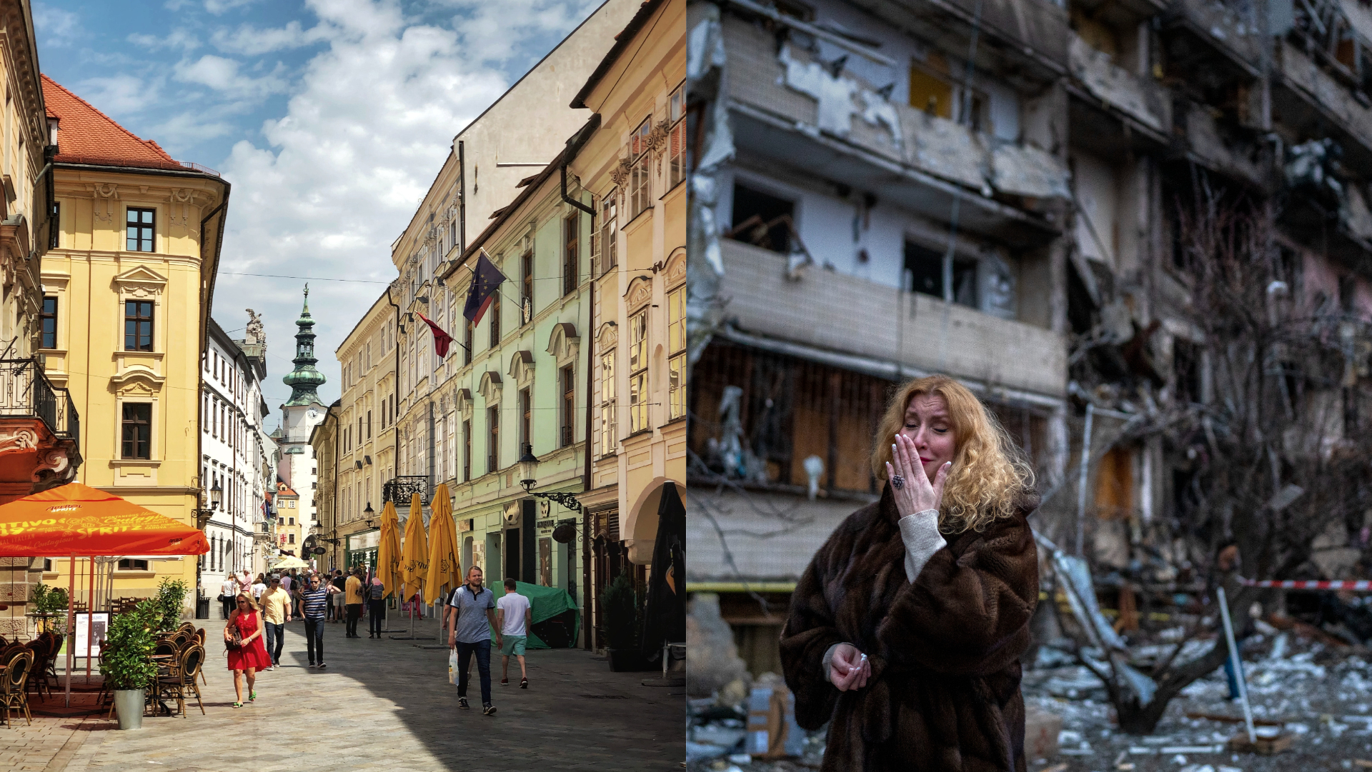 Na snímke je zachytená Bratsilava a vojna na Ukrajine