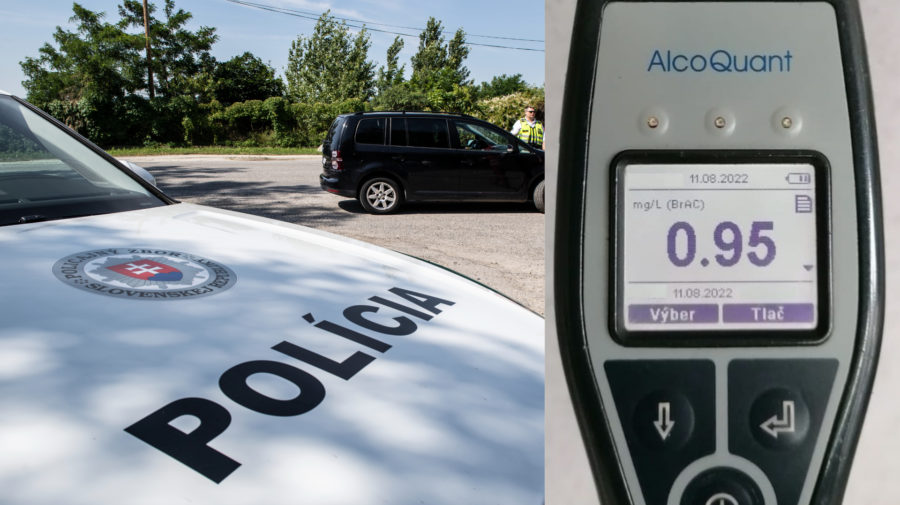 Na snímke je zachytené policajné auto a systém na zistenie alkoholu v dychu