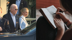 Americký prezident Joe Biden v sprievode ochranky. Dievča si píše do denníka