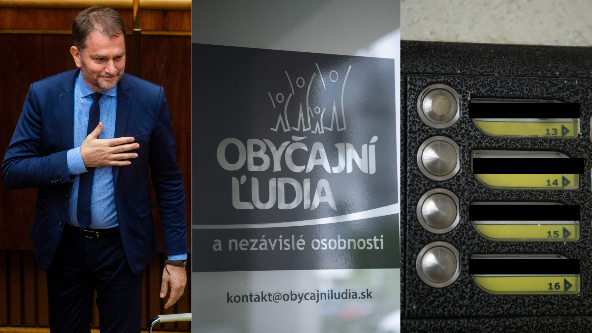 Igor Matovič a vchod do centrály OĽANO