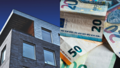 moderný dom vľavo, na snímke vpravo euro bankovky