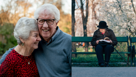 na snímke sú dôchodcovia, pár a žena, ktorá číta knihu