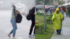 Na snímke sú ľudia v daždi.