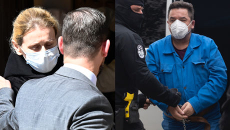 Monika Jankovská na súde so svojim advokátom a mafián Marian Kočner v sprievode jednotky NAKA