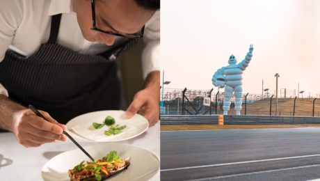 plating v michelinskej reštaurácii a maskot značky michelin