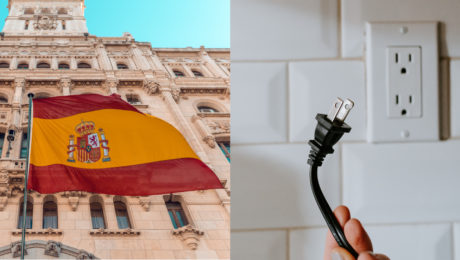 španielska vlajka a kábel vytiahnutý zo zástrčky