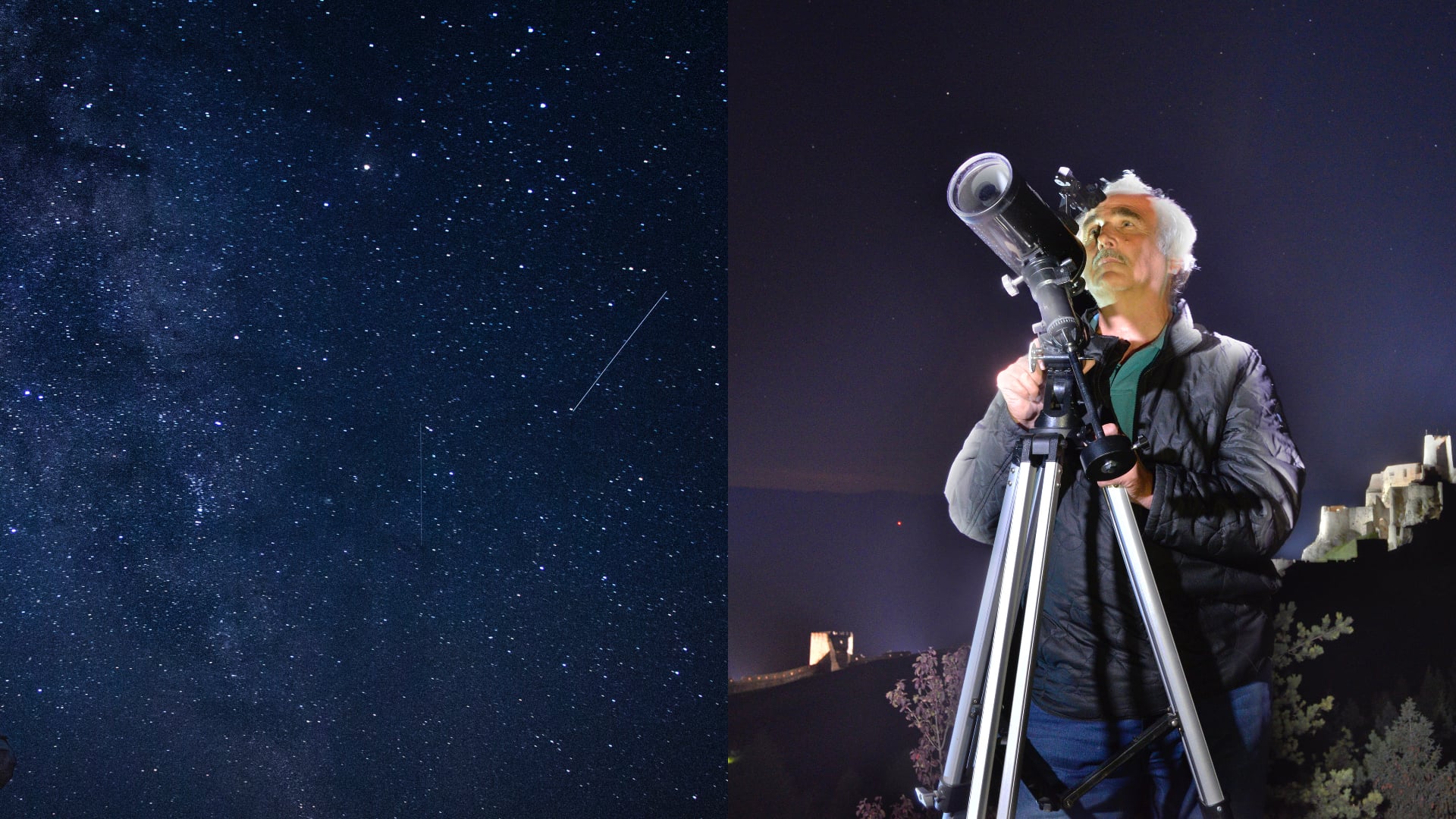 Perzeidy na slovenskej obloha. Pán pozoruje hviezdy pod Spišským hradom