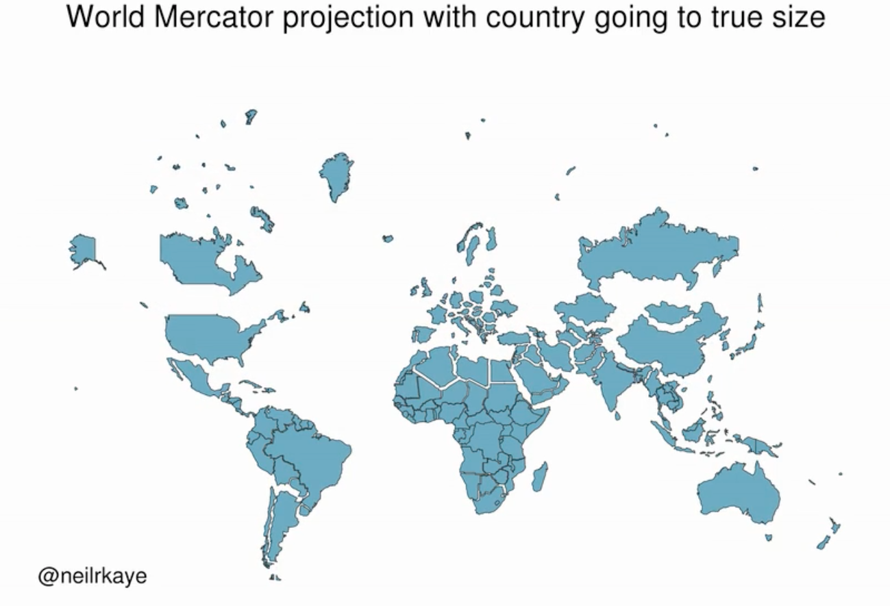 Mapa sveta, ktorá neklame. Takto vyzerajú štáty s ich naozajstnými rozlohami