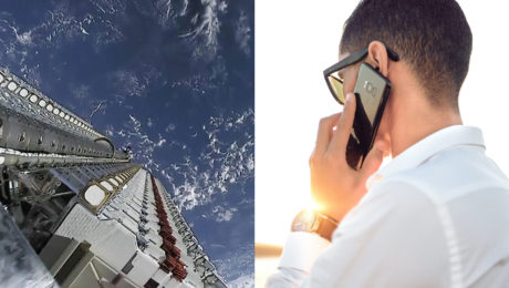 Misia Starlink na ceste do vesmíru zo Zeme, záber na našu planétu. Muž s telefónom volá