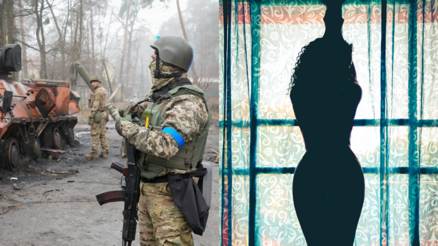 ukrajinský vojak a obrys nahej ženy