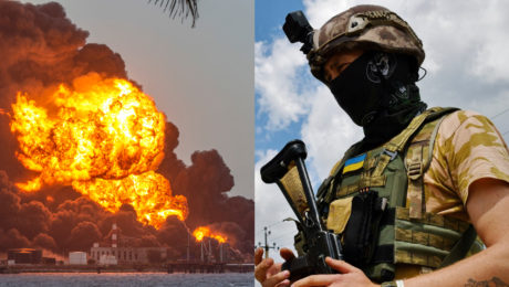 horiaci sklad a ukrajinský vojak