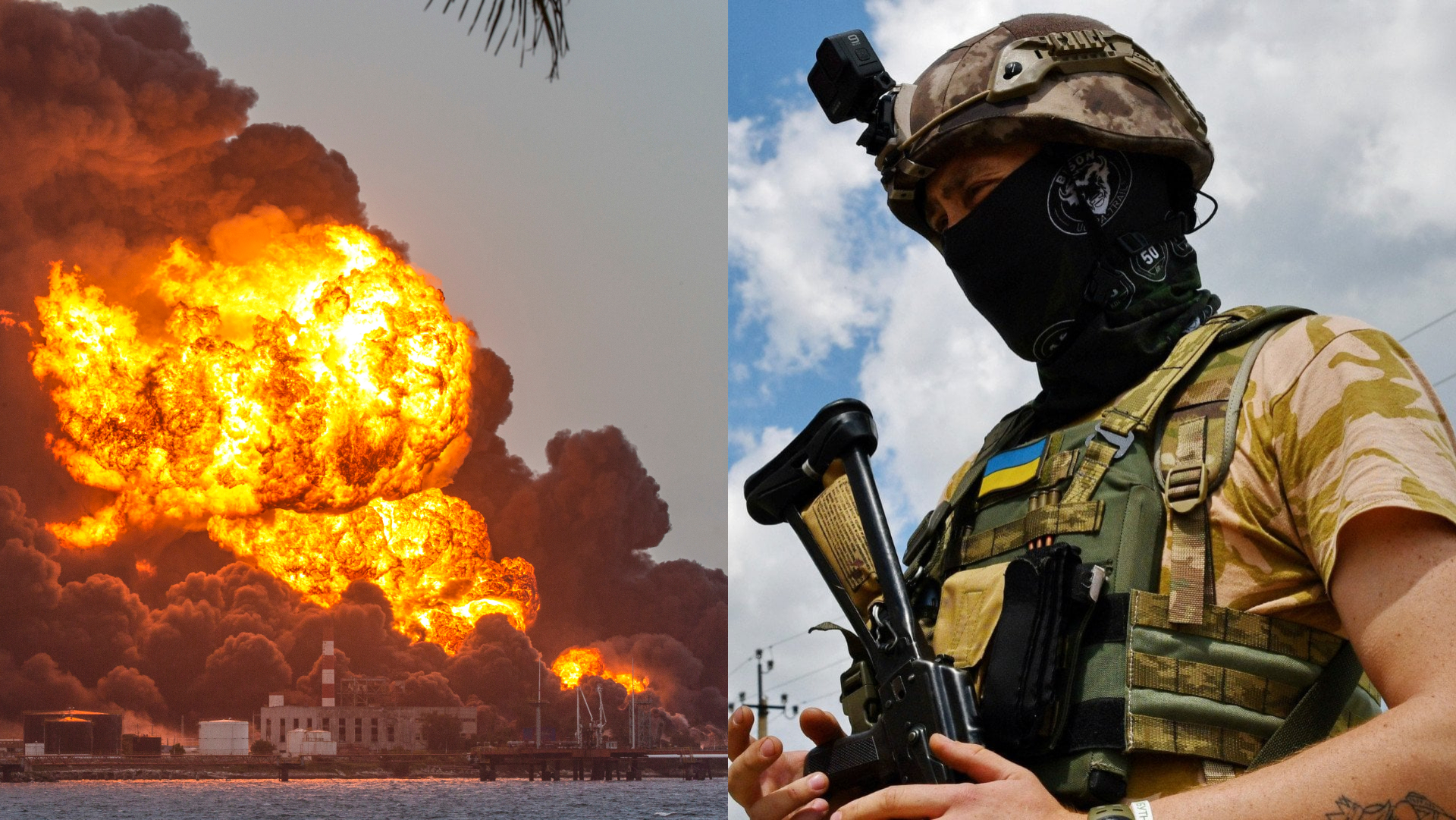 horiaci sklad a ukrajinský vojak