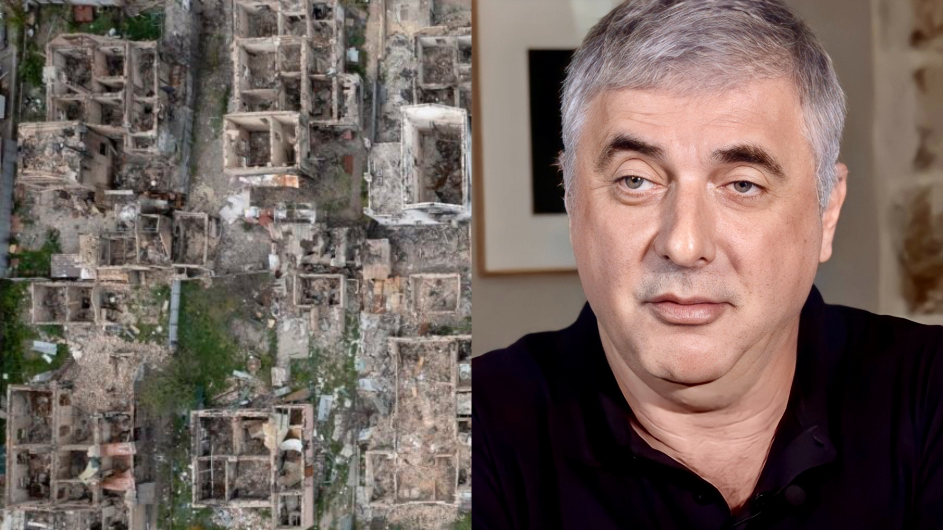 etecký pohľad na zničenú obytnú oblasť po ruskom ostreľovaní v meste Irpiň na predmestí a oligarcha Leonid Nevzlin, ktorý kritizuje Putina a žije v exile v Izraeli.