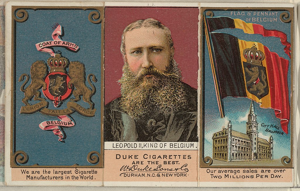 Leopold II., belgický kráľ, zo série Vládcovia, vlajky a erby (N126-2) vydané W. Duke, Sons & Co.