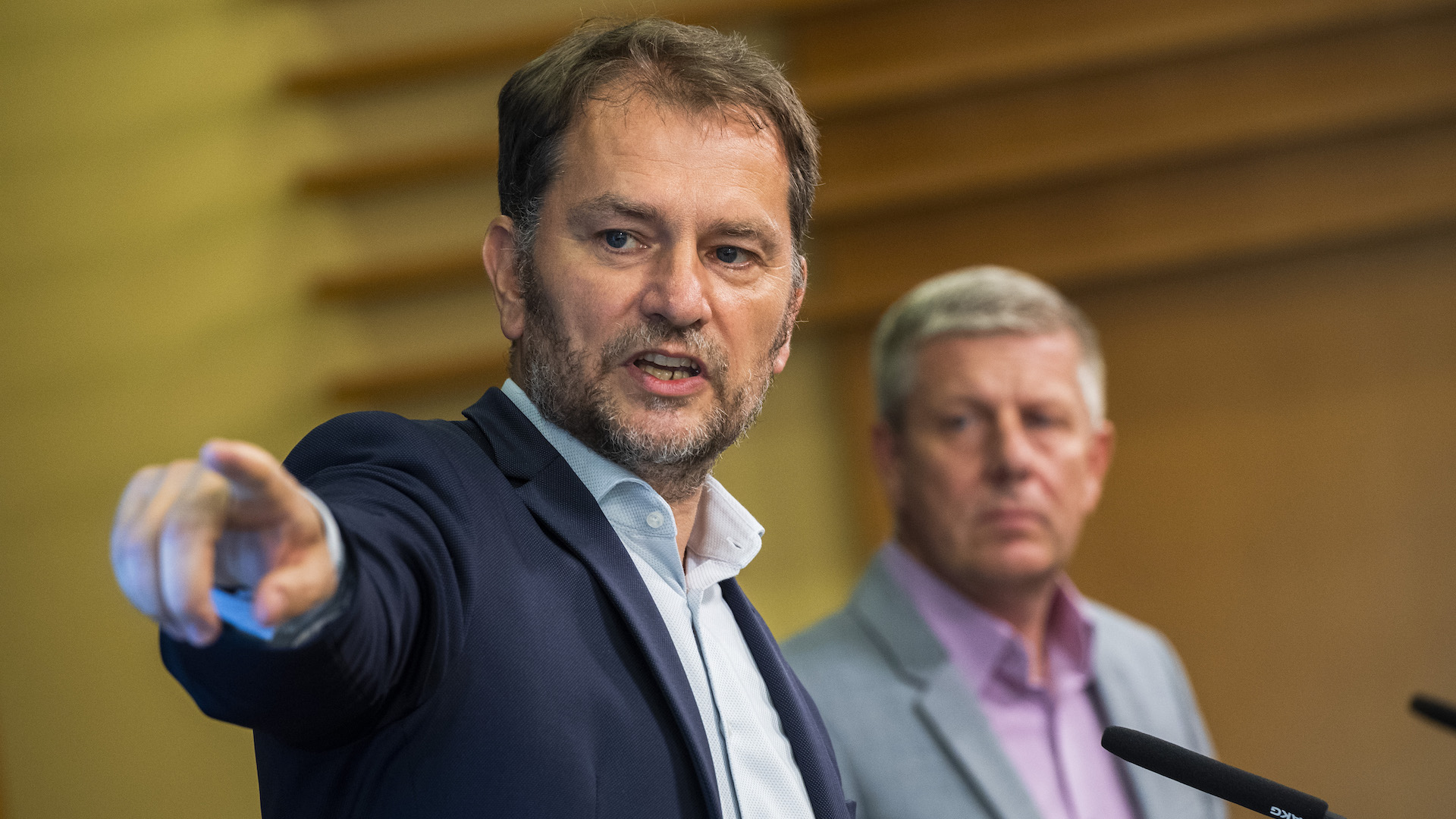 Minister financií Igor Matovič na tlačovej besede s ministrom zdravotníctva Vladimírom Lengvarským