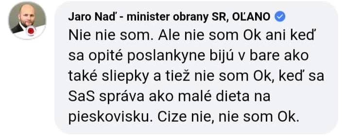 Komentár Jaroslava Naďa na Facebooku