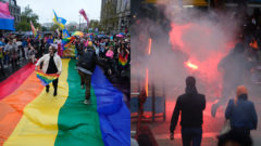 Pochod EuroPride v Srbsku sprevádzali bitky proti-protesty. Ľudia so svetlicami a dymovnicami, policajný zásah