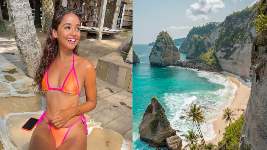 Na snímke je žena a pláž na Bali.