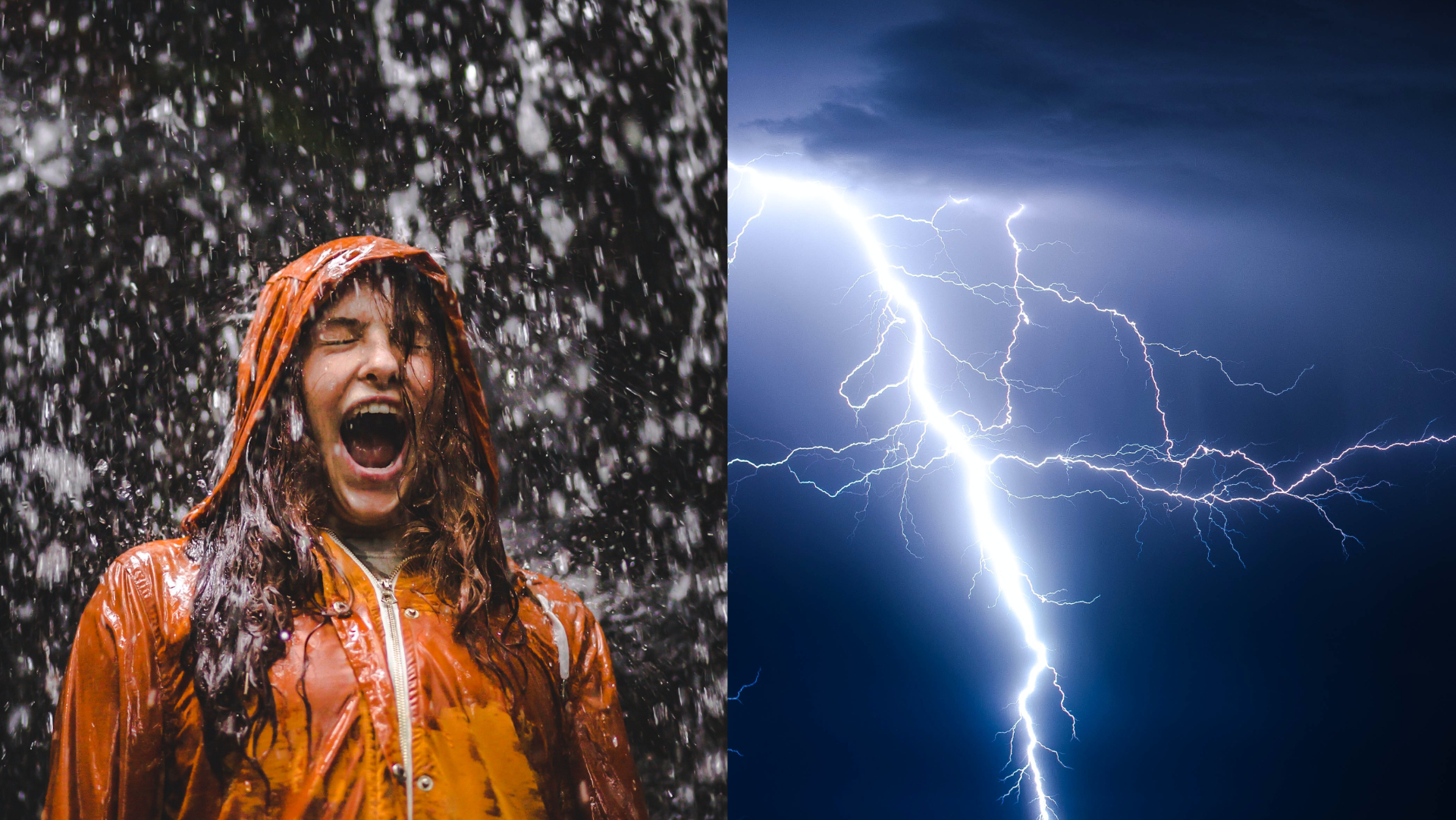 dievča v pršiplášti, blesk