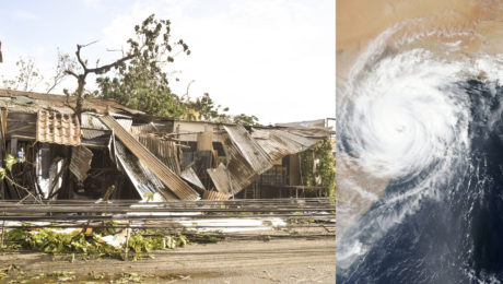 zničená budova, tajfún, hurikán