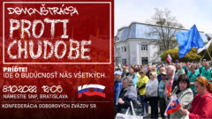Demonštračný plagát Proti chudobe, protest odborárov v Žiline, ilustračná foto