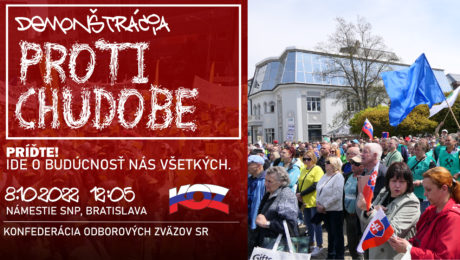 Demonštračný plagát Proti chudobe, protest odborárov v Žiline, ilustračná foto