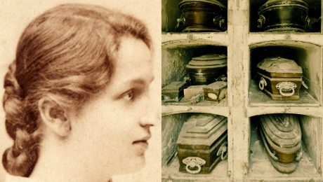 historický portrét ženy, rakvy