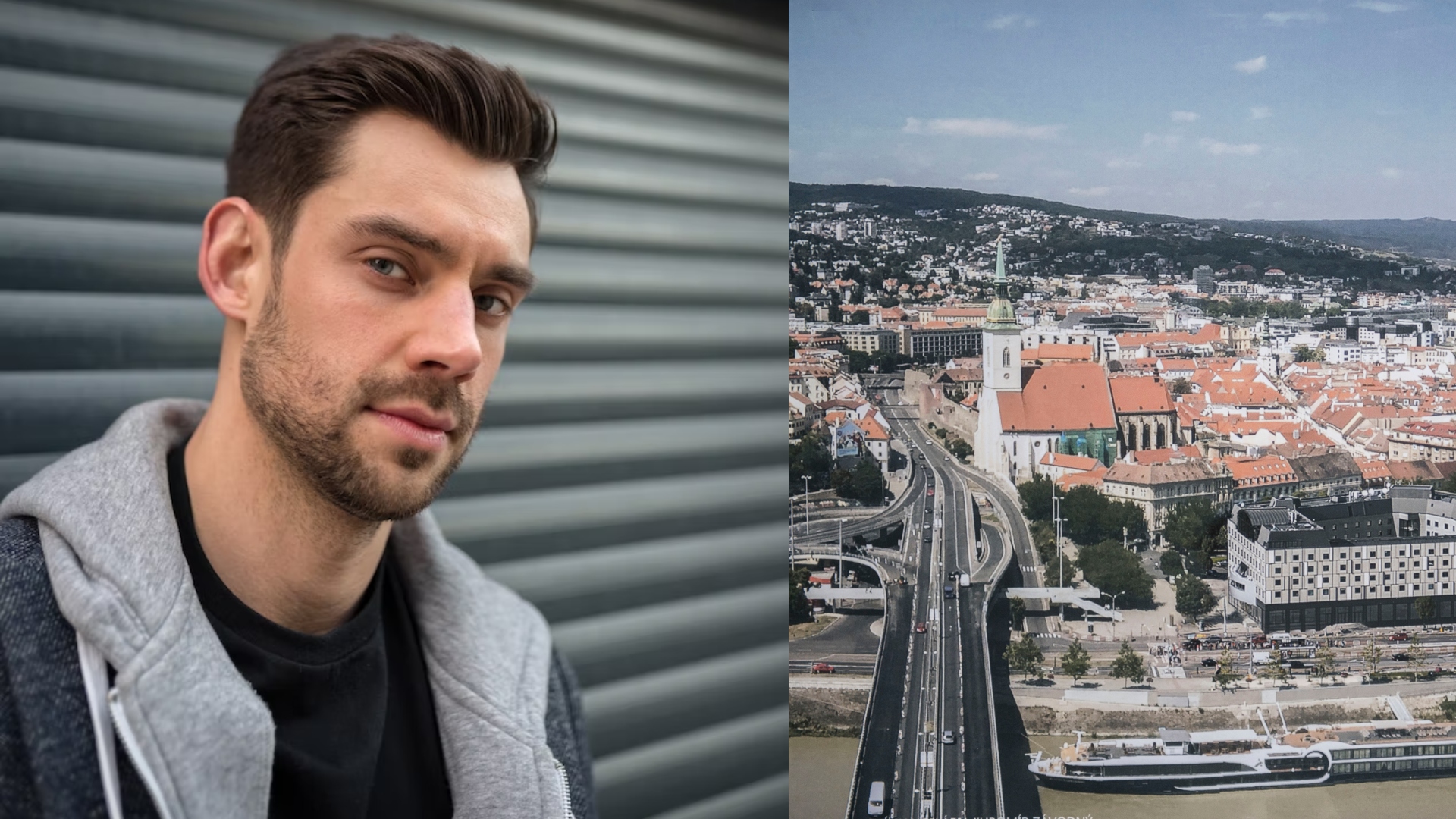 Na snímke je muž a mesto Bratislava.