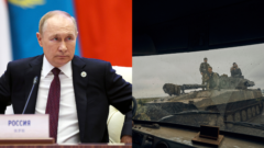 Vladimir Putin a ukrajinskí vojaci