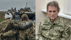 Viktor Medvečuk a zranení ukrajinskí vojaci