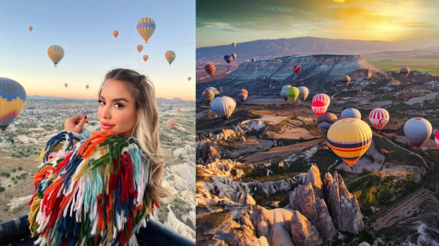 Na snímke sú balóny a žena v Kapadócii.