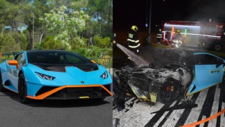 Na snímke sú plamene a Lamborghini.
