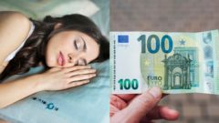Na snímke je spiaca žena a sto eur.