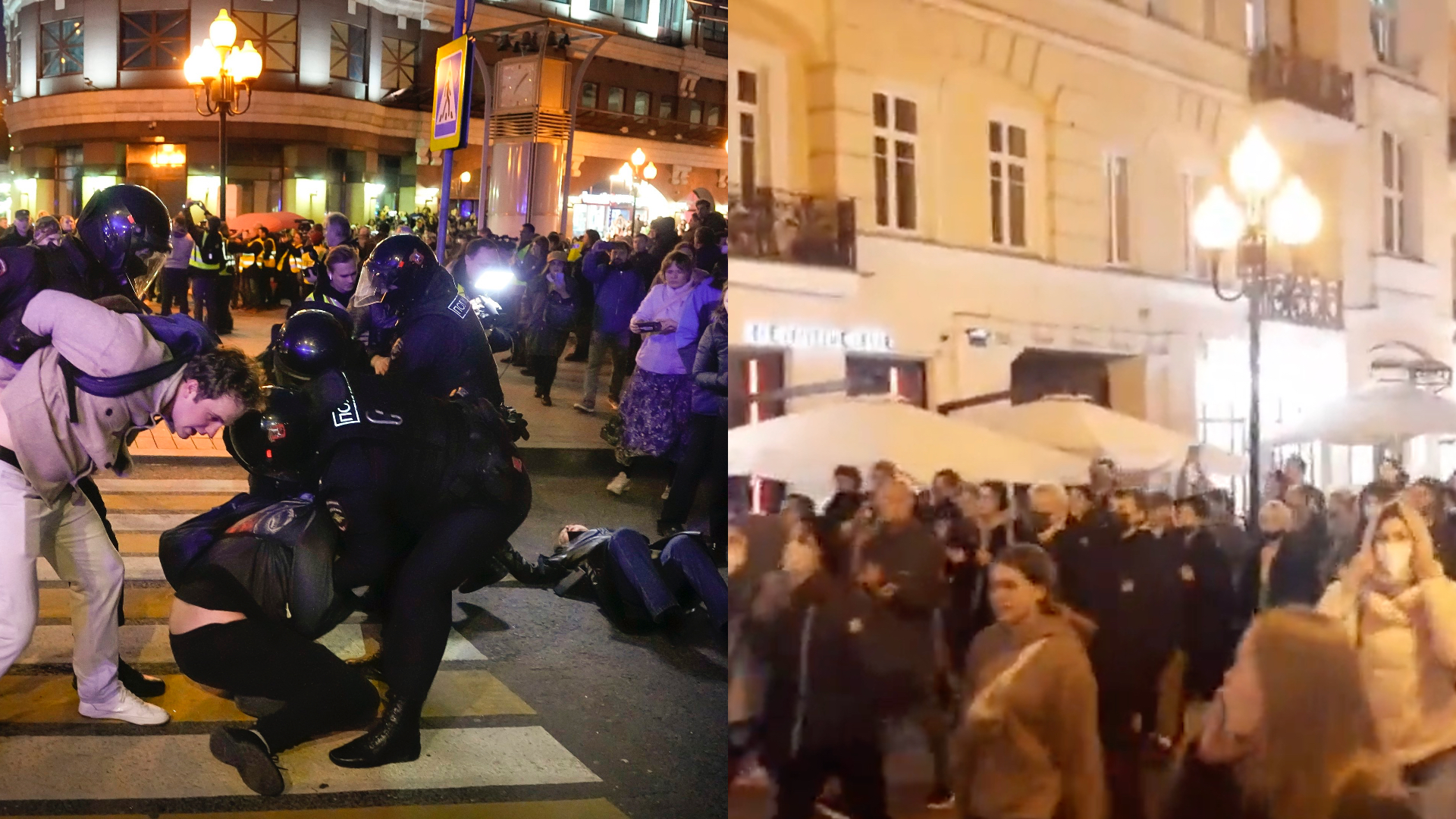 Moskva, protesty proti mobilizácii a zatknutia a zadržania demonštrantov v Rusku