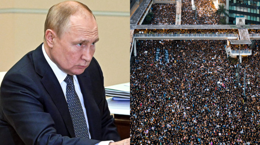 Ruský prezident Vladimir Putin a masový protest ľudí