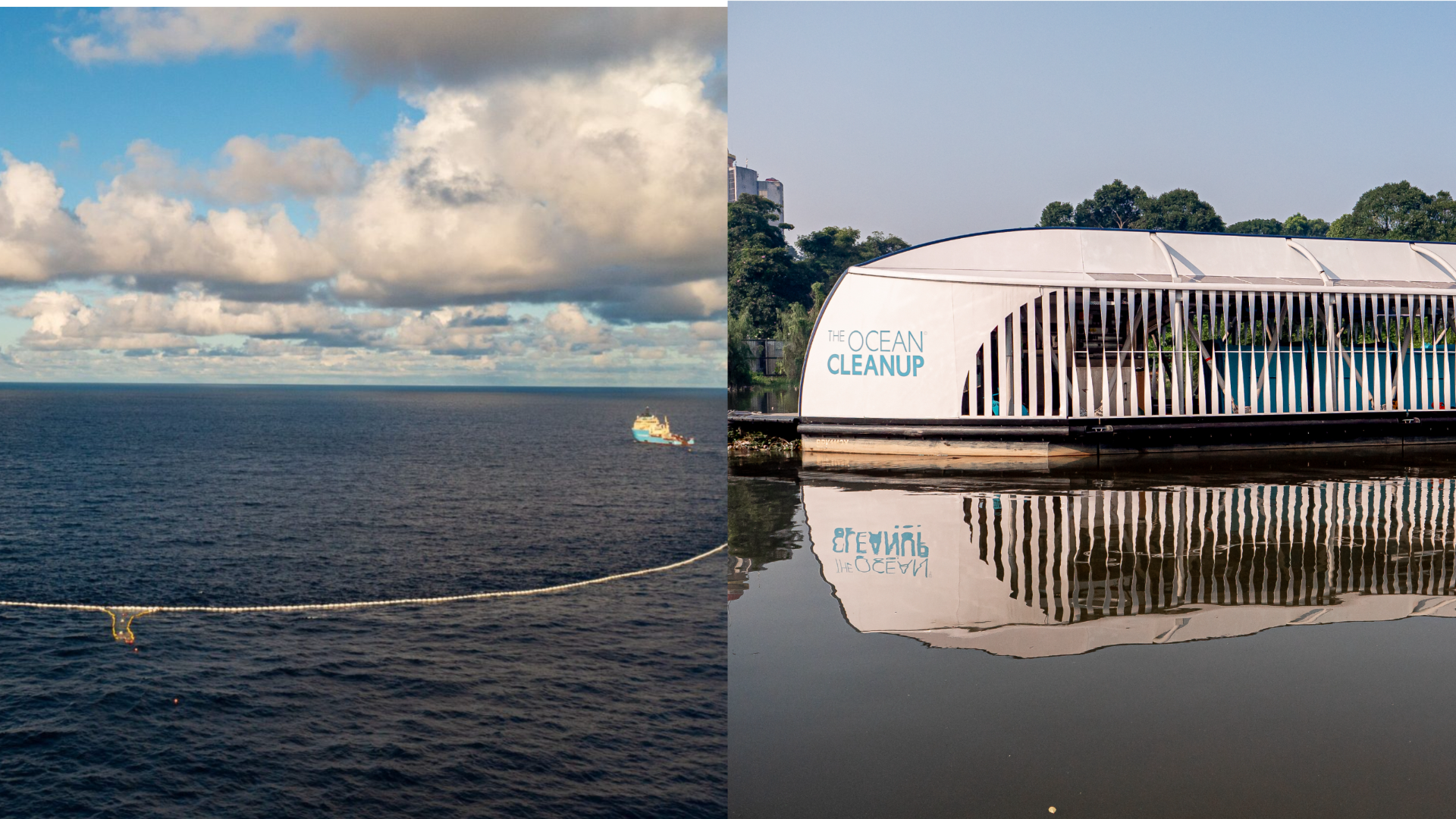 vpravo systém na čistenie riek, vľavo systém na čistenie oceánov
