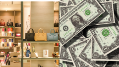 vpravo bankovky, vľavo butik s obuvou a kabelkami