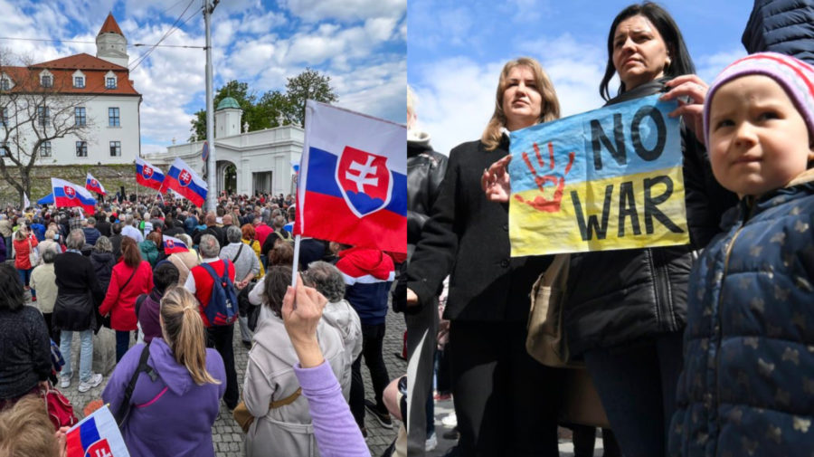 Protestujúci Slováci pred Bratislavským hradom neprajú Ukrajincom pomoc. Ukrajinskí utečenci žiadajú o skončenie vojny