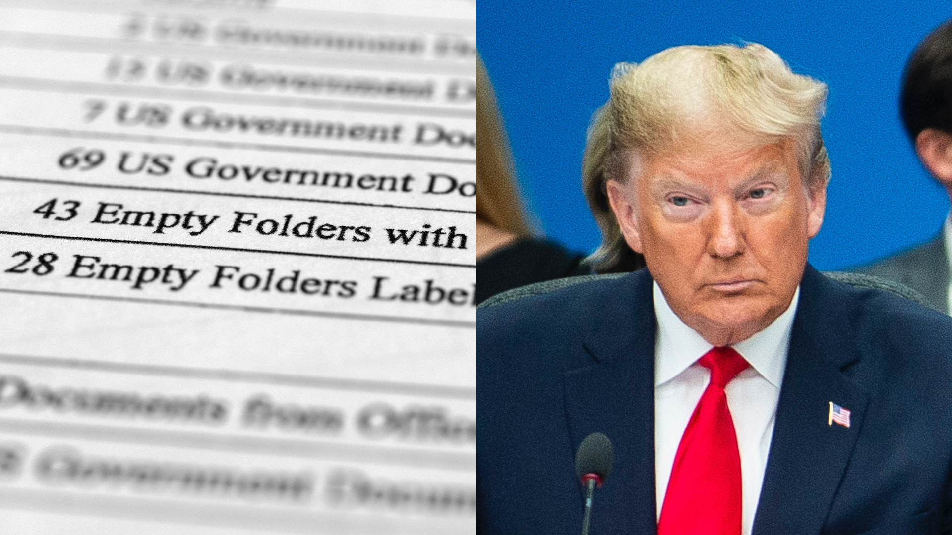 tajné dokumenty o jadrovom programe ktoré u Trumpa našla FBI. Americký bývalý prezident Donald Trump nahnevaný a zamračený