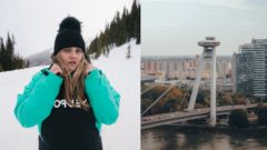 Na snímke je žena v zime a Bratislava.