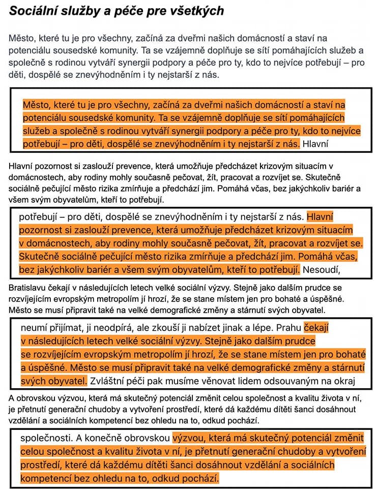 Body, ktoré Kusý okopíroval zo stránky Praha sobě