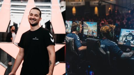 muž a hráči na počítači