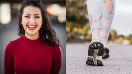 usmievajúca sa žena, chôdza